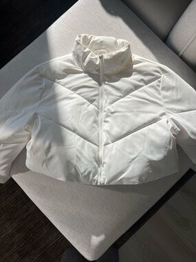White Cropped Puffer Jacket - Lightweight Women's Coat